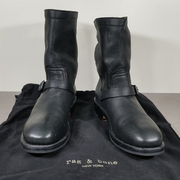 rag & bone Slayton Moto Boots, Black Matte Cowhide, Womens Size 7.5 US / 37.5 - Picture 2 of 13